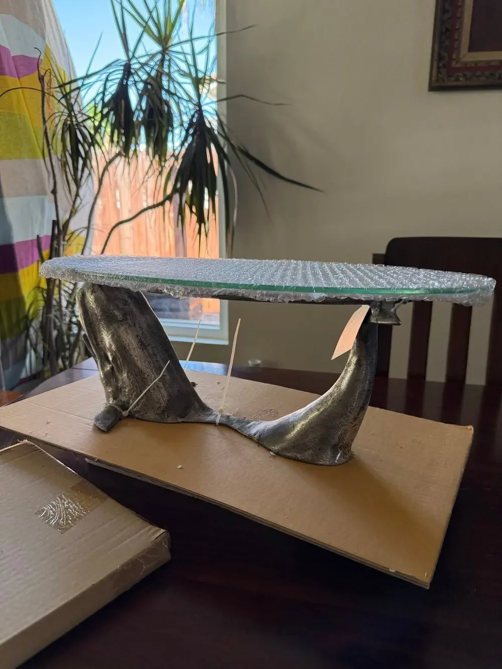 Pottery Barn Whale Serve Stand Aluminum Glass Serving Tray Table Centerpiece